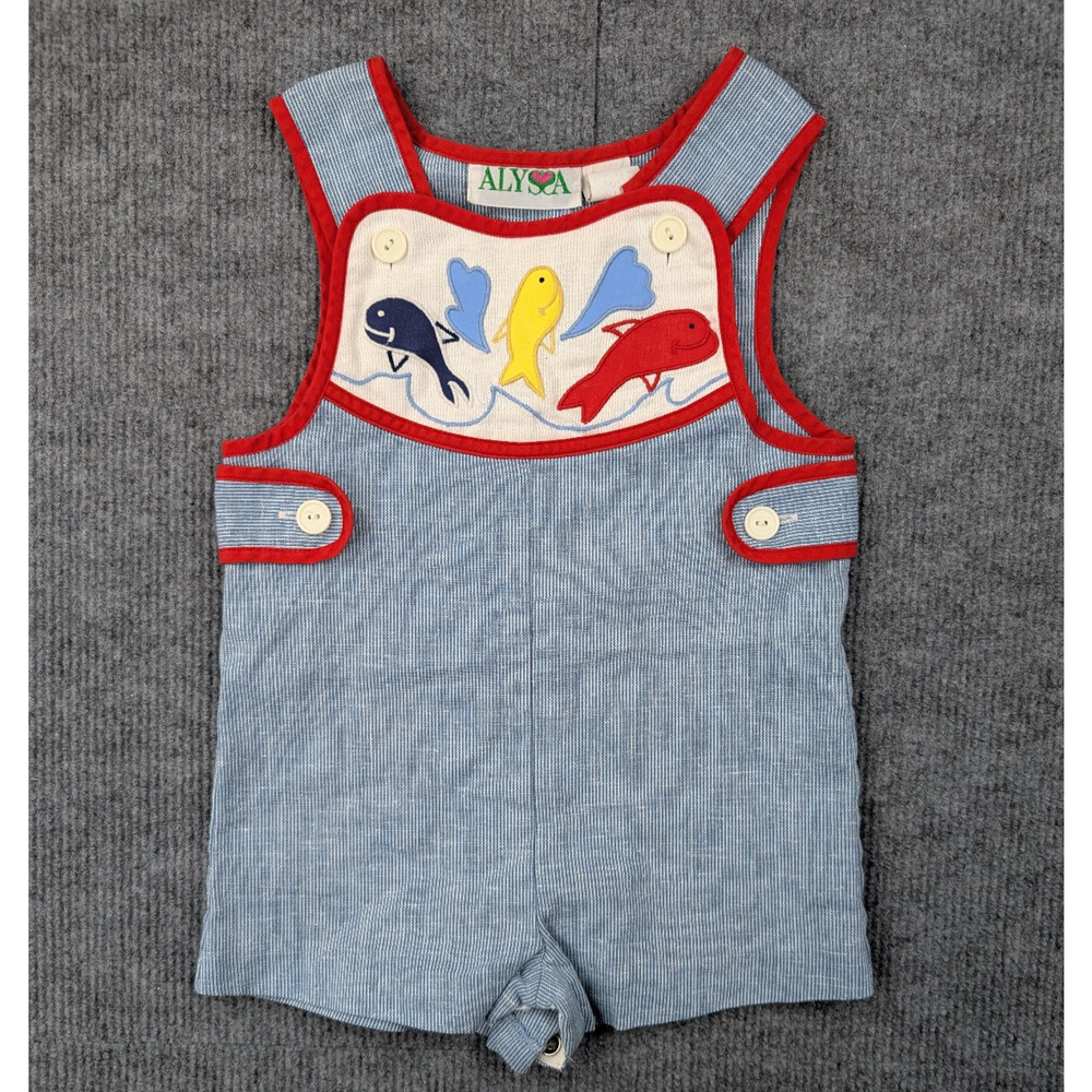 Vintage Alyssa Romper Baby Boys 18M One Piece Fish Novelty Preppy Naurical Retro